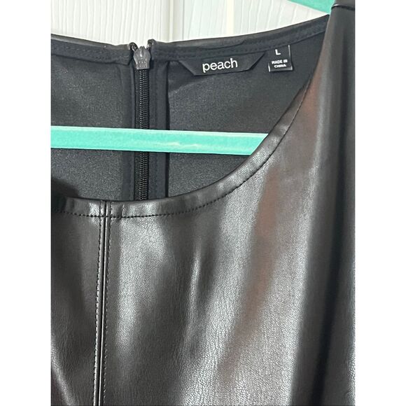 Peach Faux Leather Colorblock Sheath Dress | NWT | Size L - Picture 3 of 4